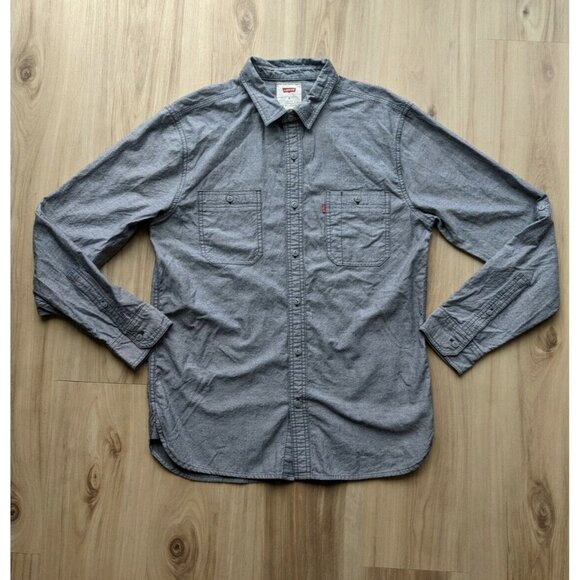 Levis Button Front Collared Shirt Gray Mens Medium - Picture 1 of 12